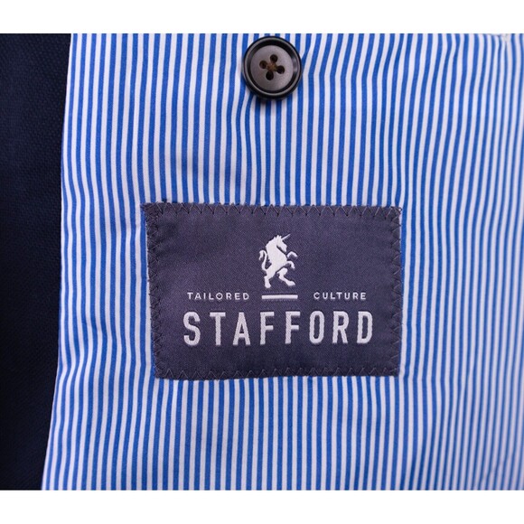 Stafford Classic Fit Sport Coat Blazer Blue Cotton 2 Button Jacket Mens 46R EUC - Picture 10 of 13